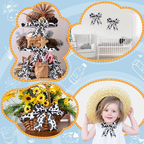 2 rullaa 10 jaardia Cow Print Ribbon Wired Cow Print Wired Edge
