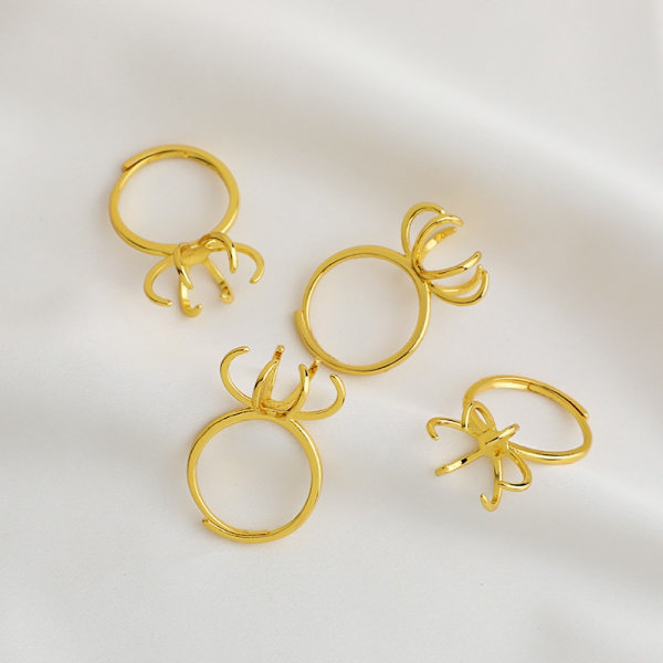 4 stk Claw Ring Blank Justerbar Messing Ring Baser Finger Ring