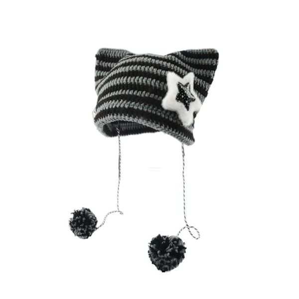 Pulloverhue Strikket uldhue SORT&GRÅ A A black&grey A-A