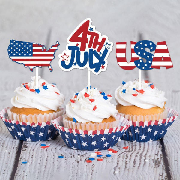 2 sæt Cake Topper Independence Day Cupcake Flag Indsættelse 2 Set