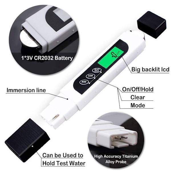 3 i 1 TDS-mätare Digital vattentestare TDS EC&Temperature Meter