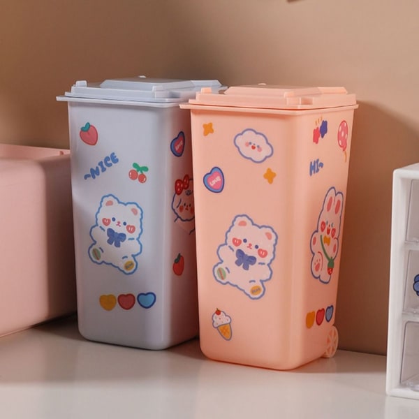 Mini søppelbøtte på skrivebordet ROSA MED KLISTREMERKER MED KLISTREMERKER Pink With Stickers-With Stickers