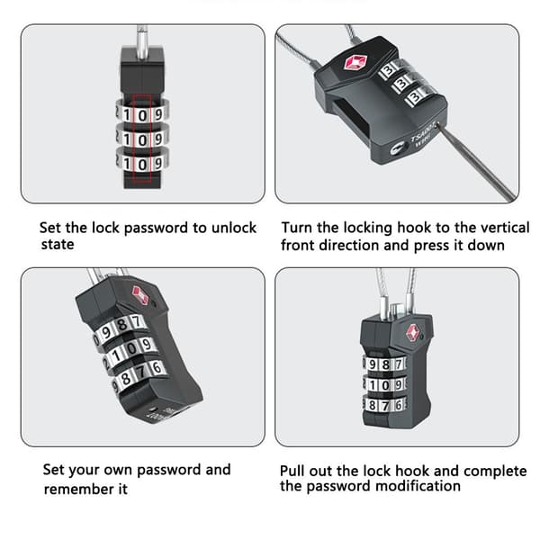 TSA Customs Code Lock Bagage Lösenordslås SVART Black