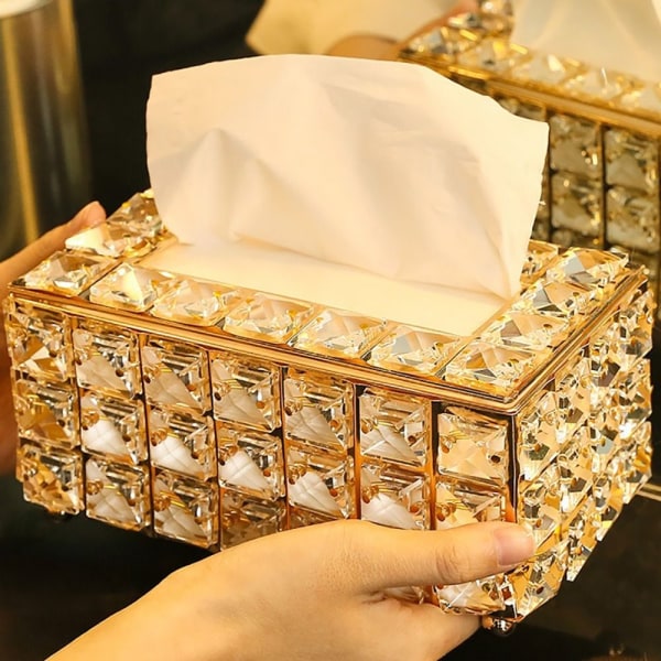 Krystall Tissue Box Cover Dekorativ Papir Box GULL Gold