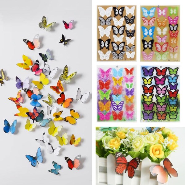 3Piece 3D Wall Stickers Colorful Butterfly 2 2 2