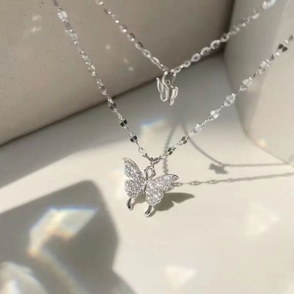 Shiny Butterfly Necklace Small Pendant Necklace SILVER Silver
