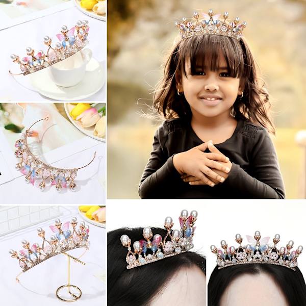 Prinsesskrona för flickor, födelsedagskrona med kristaller