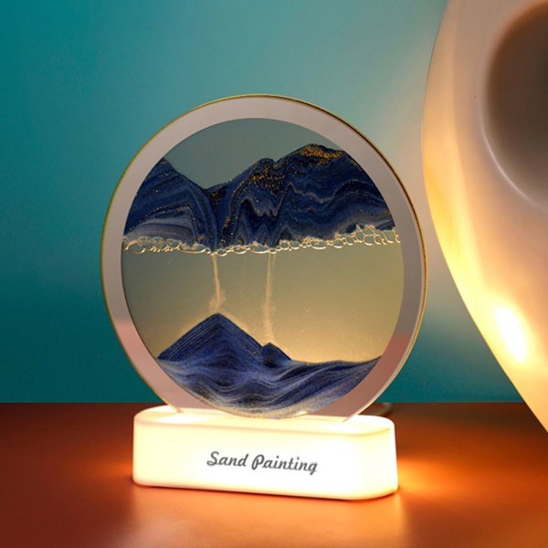 3D Moving Sand Art Bordlampe Quicksand Painting Night Light Blue
