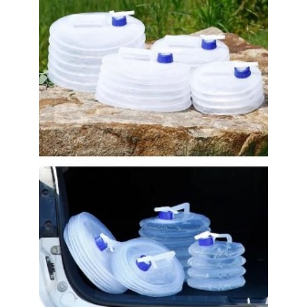 5L vattenflaska med kran - hopfällbar vattenbehållare genomskinlig 4-Pack