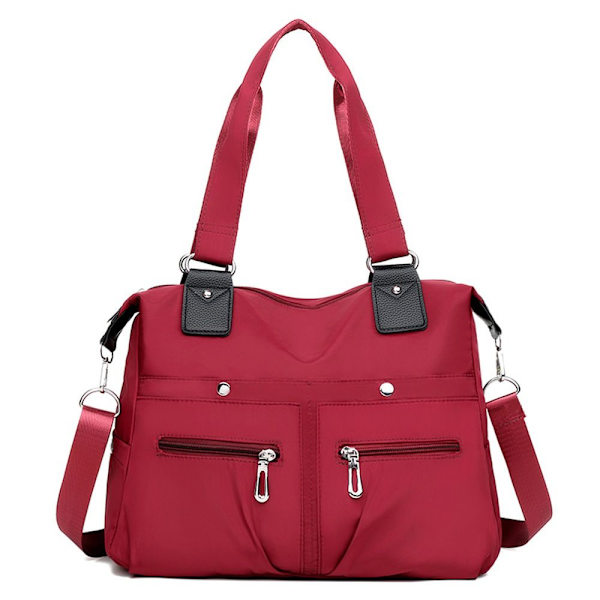 Stor kapacitet Skuldertaske Vandtæt Multi Pocket Kvinder Tote Nylon taske Red