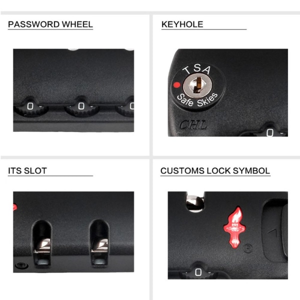 3-siffrigt kombinationslås Customs Password Lock Resväska Bagage