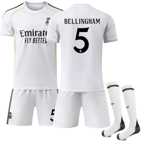 2025-2026 Real Madrid Kotipeliasu Lapsille Aikuisille Jalkapallopaita Nro 5 Bellingham Adult XL