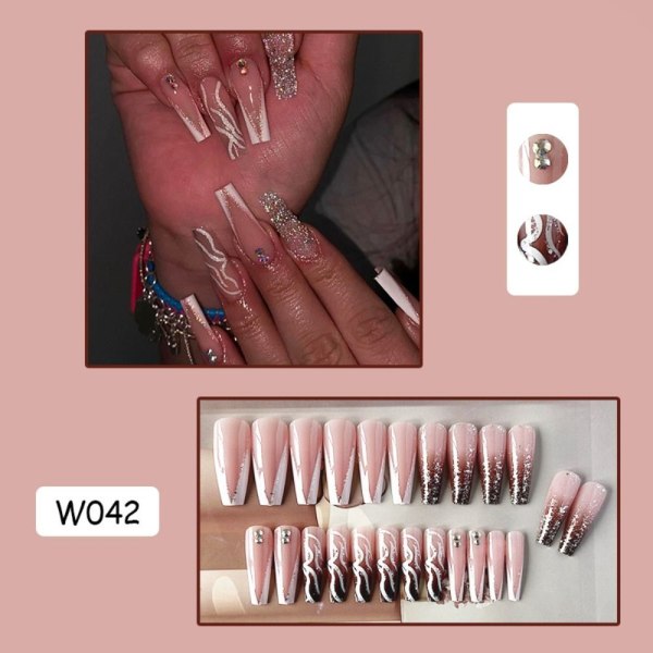 24 stk Fake Nails Long French Ballerina W042