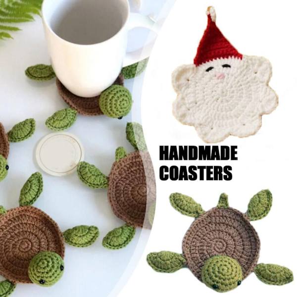 Håndlavede Turtle Coasters til Krus Kaffekopper RØD BLOMST RØD Red Flower