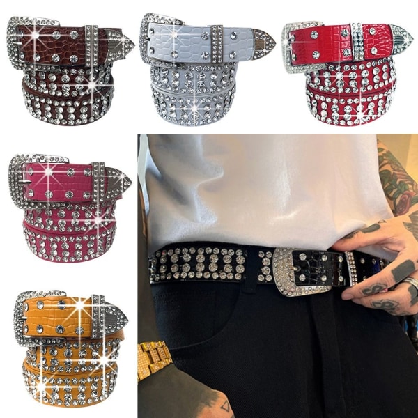 Bling Bling Diamond Leather Belte Pin Spenne Midjebånd ROSE rose