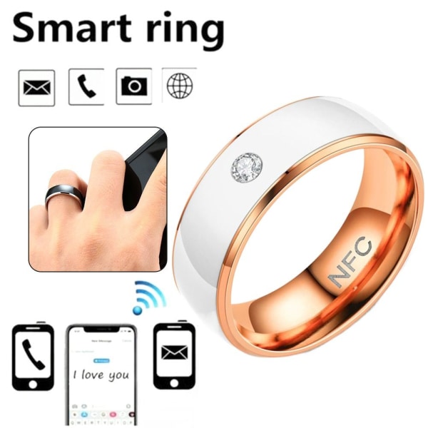 NFC Smart Ring Finger Digital Ring HVID&ROSE GULD 8 WHITE&ROSE GOLD 8