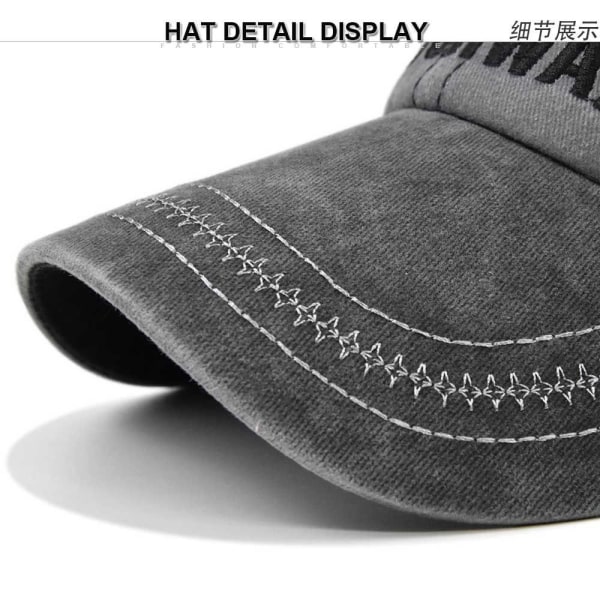 Brev Broderi Baseball Caps Distressed Faded Hatte SORT&GRÅ black&grey