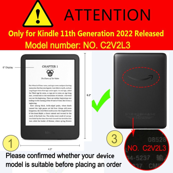 För helt nya Kindle 11:e generationens 2022 Smart Cover Black