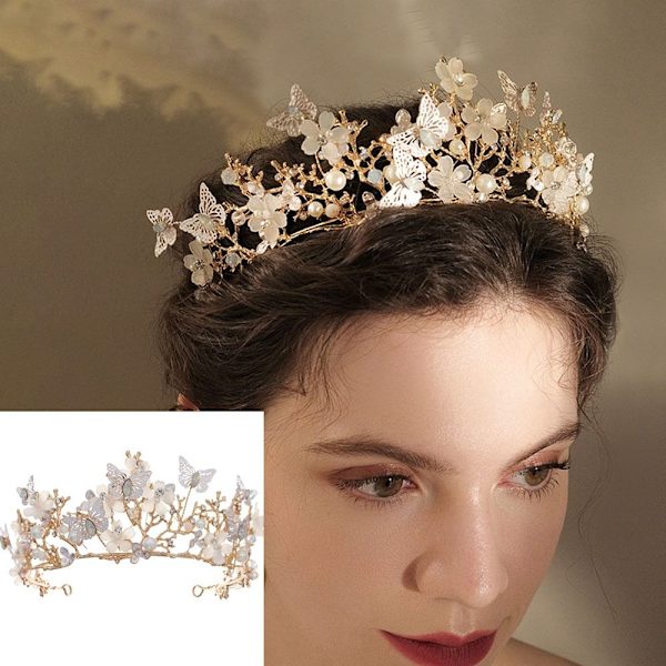 Barokk Rhinestone Crown Butterfly Hårbånd GULL gold