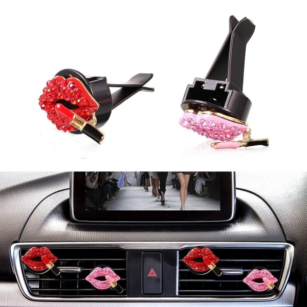 Car Air Outlet Aromaterapi Clip Rhinestone Red Lips Clips PINK Pink