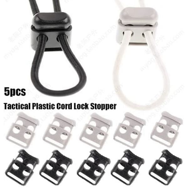 5 stk. Tactical Cord Lock Toggle Stopper GRÅ&HVID Grey&White