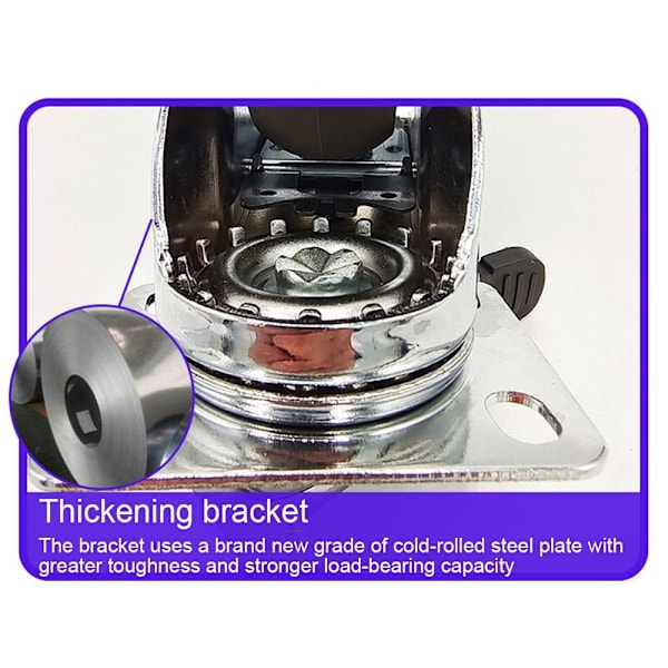 4 Stk 2''Swivel Caster Hjul Pladehjul med 2 bremser