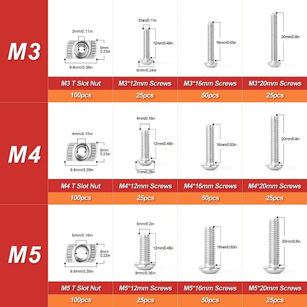 600 kpl Kiinnittimen liukumutteri M3 M4 M5 T-mutterit