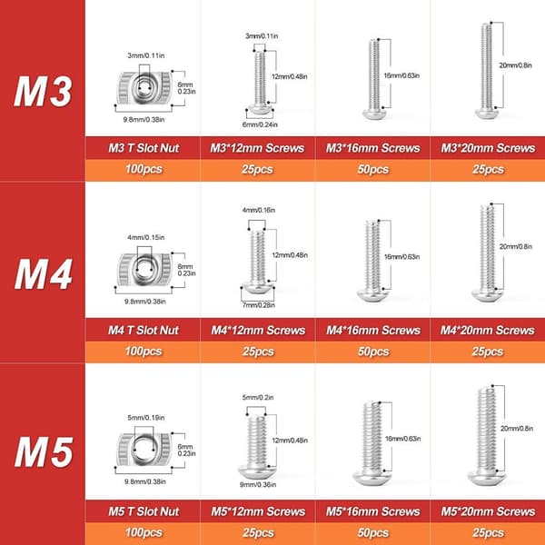 600 st Fästelement Glidmutter M3 M4 M5 T-muttrar