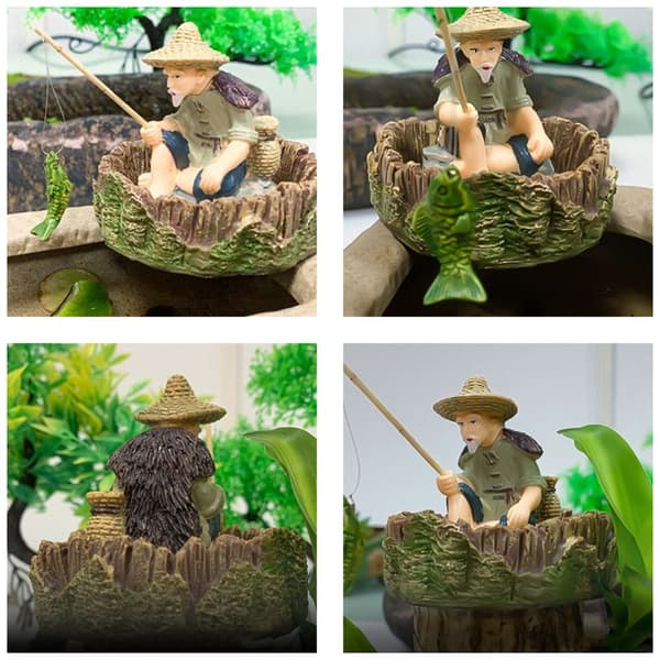 Fiske Old Man Resin Figur Sittende Statue