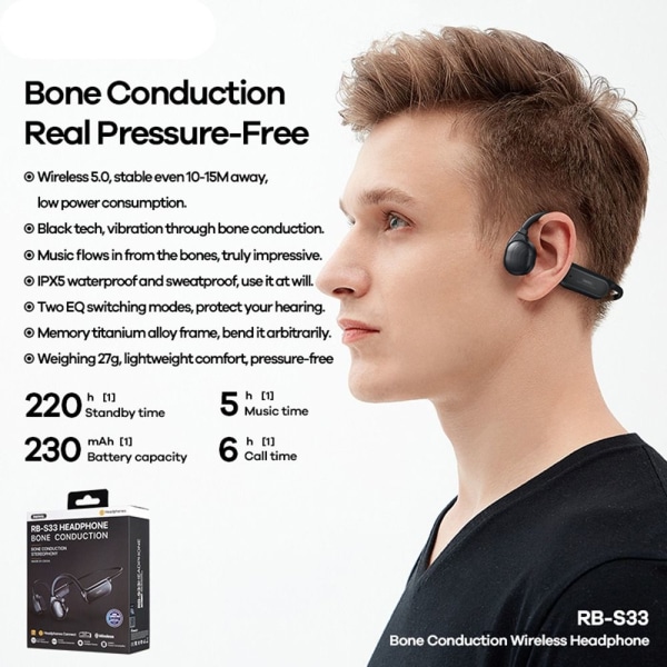 Bone Conduction Earphone Open Ear Wireless Bluetooth 5.0 black
