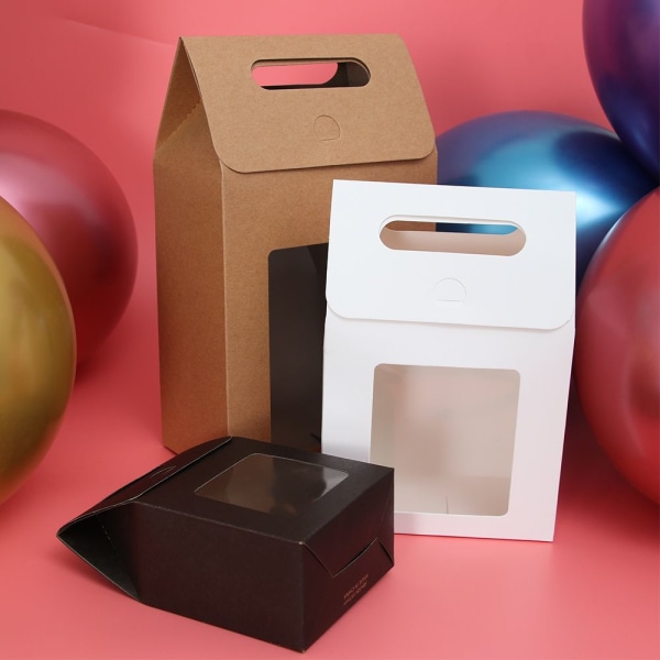 6st Papperspresentpaket Godisförpackningspåse Klart PVC-fönster brown 15x9.8x5.8cm