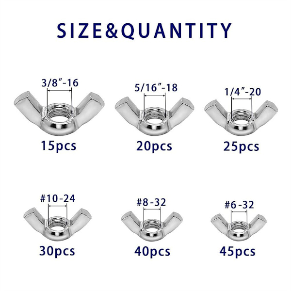 175 STK vingemuttere Assorted Kit Festeers Parts