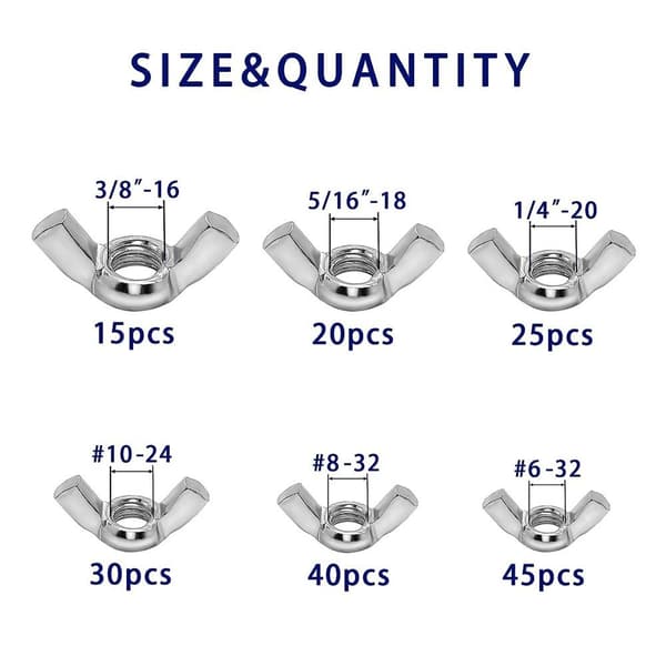 175 STK Vingmuttrar Assorted Kit Fästelement delar