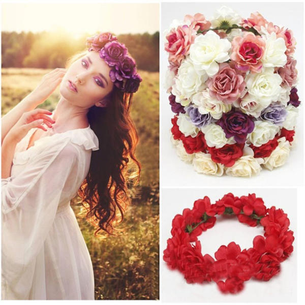 Blomster pandebånd Bohemian Flowers Wreath RØD RØD Red