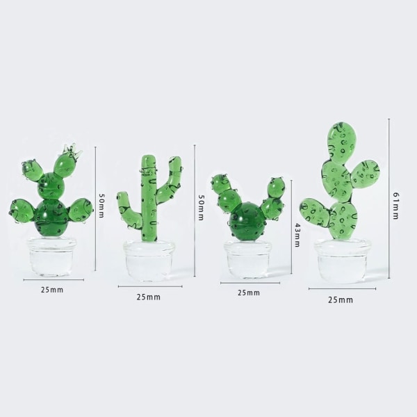 4 stk Cactus Krystal Figurer Kaktus Glas dekorationssæt E E E