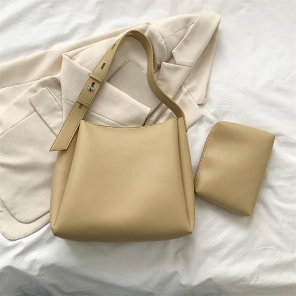 Læder Tote Bag Skuldertaske KHAKI khaki