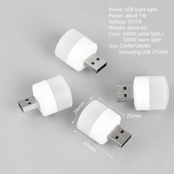 5 ST USB Bärbar LED Mini Nattlampa Liten rund lampa WHITE