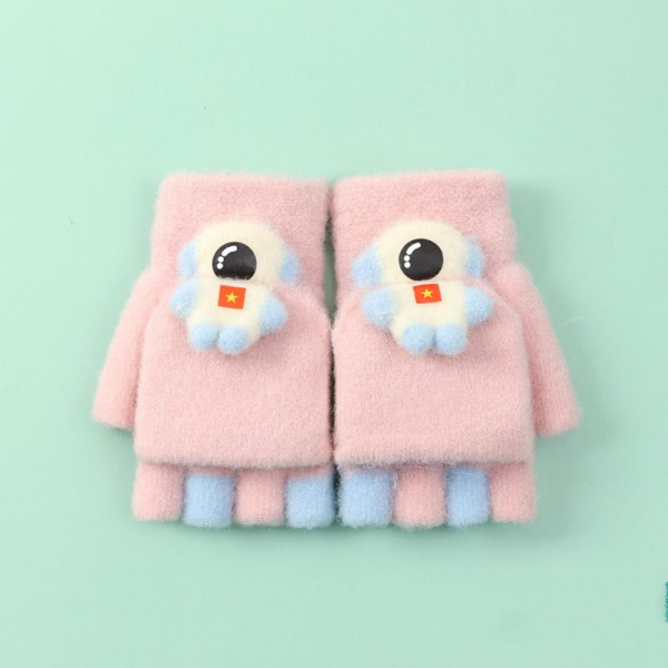 Sarjakuva Knitted Gloves Kids Flip Cover Gloves PINK pink