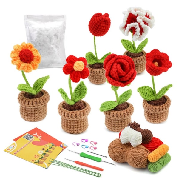 Virkningssatser Blomma Virkningssatser RÖD BLOMMA-6 STK RÖD Red Flower-6Pcs