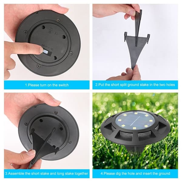 Solar Ground Light 8LED Solar Lights HVIT LYS HVIT LYS white light