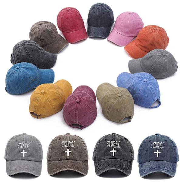 Brev Broderi Baseball Caps Distressed Faded Hatte GRÅ grey