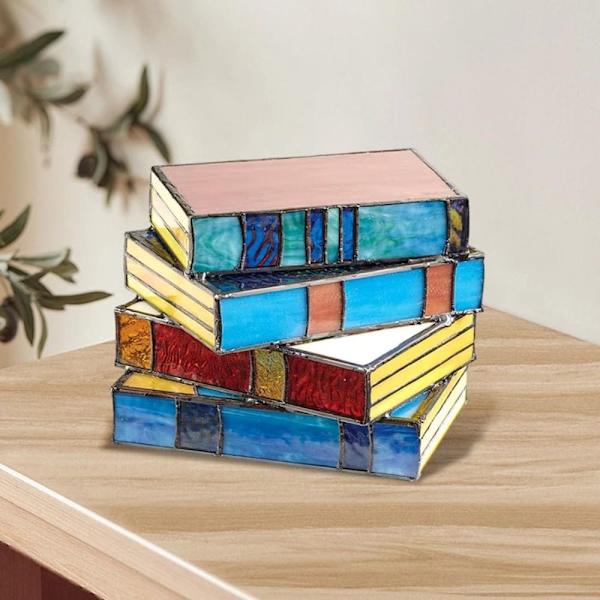 Stained Glass Stacked Books Lamp Nattbord Skrivebordslamper Desktop