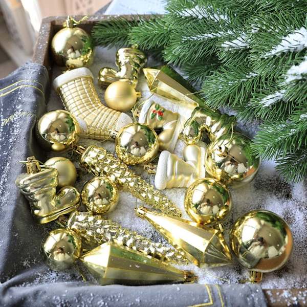 21 STK/Kasse Juletræspynt Juleboldpynt gold