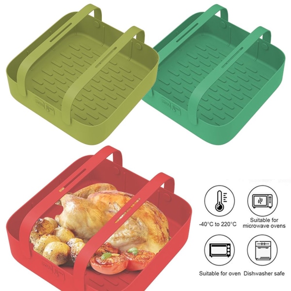 Square Air Fryer silikongryte 8 tommers silikon ORANSJE orange