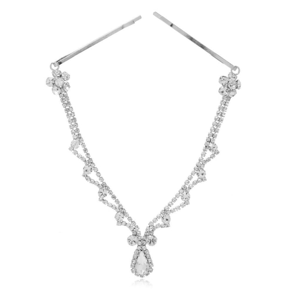 Full Rhinestone Brude pannebånd kjede Bryllup Crystal panne Silver