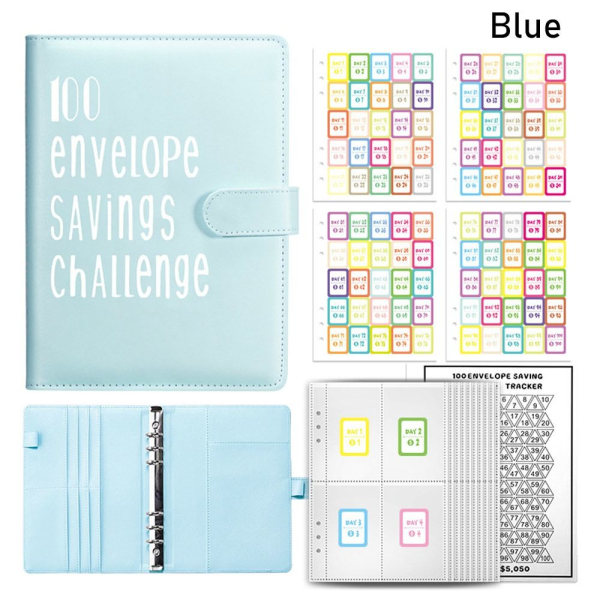 100 Days Envelope Challenge Binder Savings Challenge Book BLÅ blue