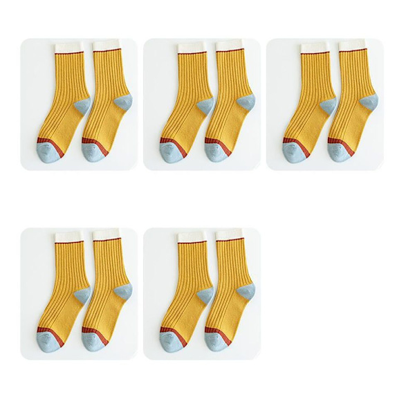 5 par Harajuku Retro Sokker Stribede Dame Sokker GUL YELLOW