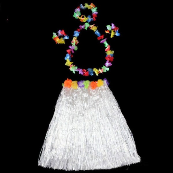 5 stk/sett Hawaii Fancy Dress Grasskjørt HVIT white