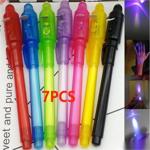 7 stk UV lyspen usynlig magisk blyant hemmelig pen multicolor