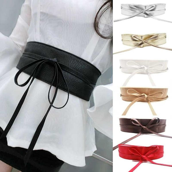 Kvinnor bälte för klänning Läder bowknot breda bälten black
